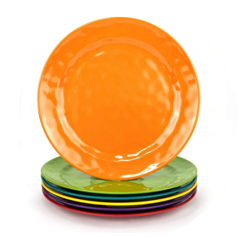KX-WARE Melamine Plates Set of 6, 8-inch 100% Melamine Salad Plates for Everyday Use, Break-resistant and Lightweight, Multicolor - Image 1